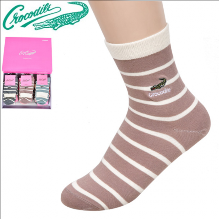 크로커다일 기타 로고 자수 링글 여성 캐주얼 중목 양말 여자 양말세트