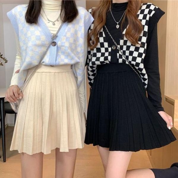 허리밴딩 주름 니트 플 미니 스커트 HH-A81