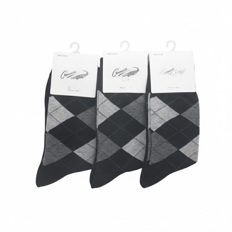 크로커다일 남성 아가일 정장 양말 블랙 3켤레 패션 캐주얼 슈트 슬랙스 장목양말