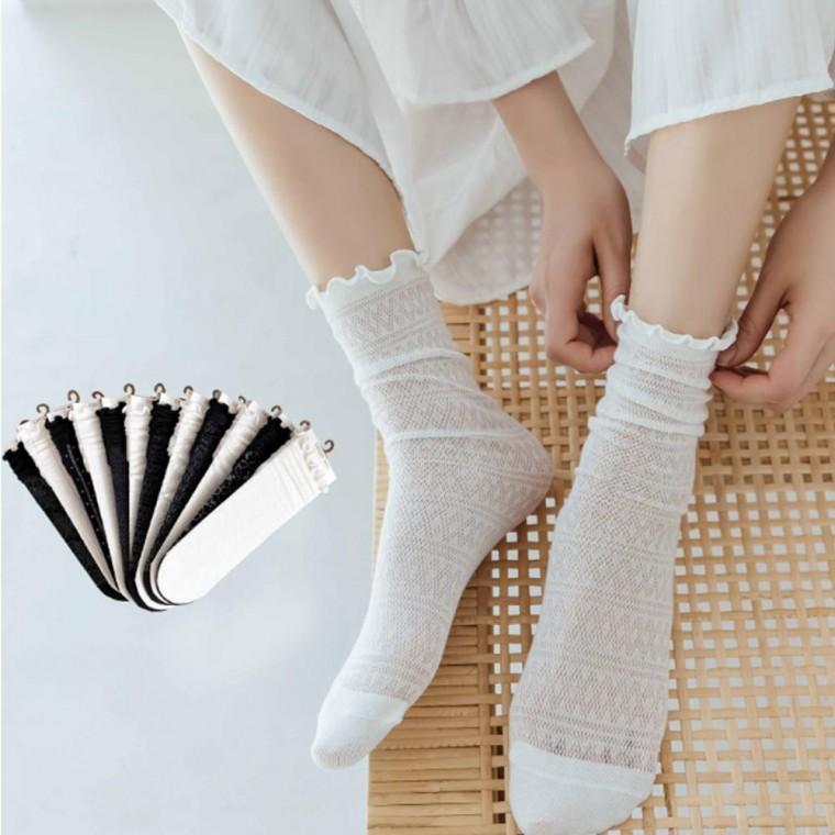 SOWT7164 레이스 패턴 포인트 양말 망사 프릴 시스루 여름 양말