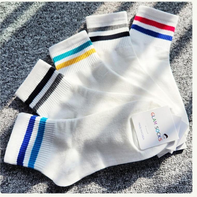 양말쟁이 중목양말 10켤레 흰색두줄 세트 10켤레 여성 패션 여성