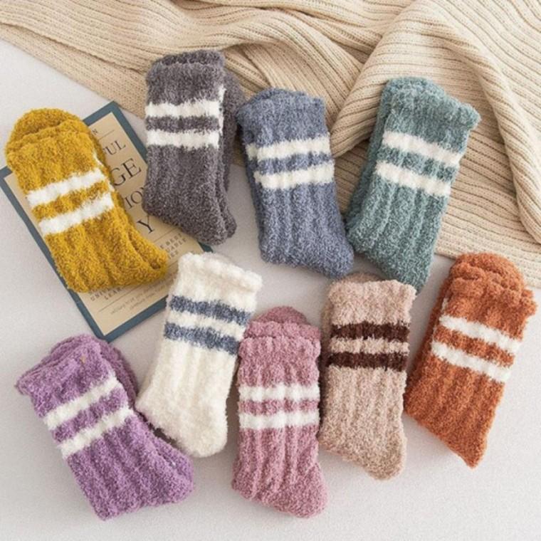 따뜻한 양말 조리원 스트라이프 겨울양말 보온 1켤레 선물 수면 포인트 여자 배색