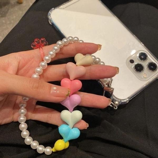 핸드폰 진주하트 스트랩