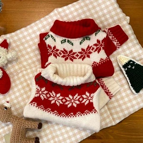 강아지의류 강아지옷 눈꽃 터틀넥 니트