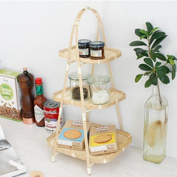 3단 스탠드 대나무 쟁반 디저트 플레이팅 인테리어