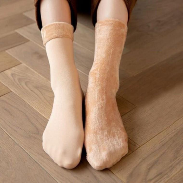 1개 블랙/스킨 여성 기모 안감 겨울 양말 중목 무지 개별포장 융털 양말 보온 방한