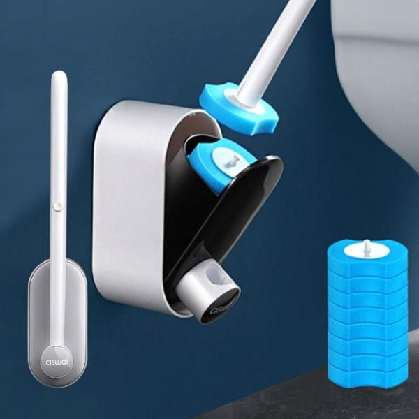 (본체+리필8ea)무타공 헤드교체형일회용 변기클리너