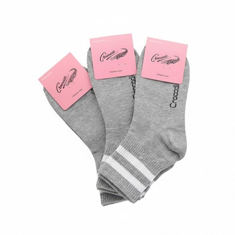 크로커다일 여성 투라인 중목양말 그레이 3켤레 단색 패션 캐주얼 교복 사계절
