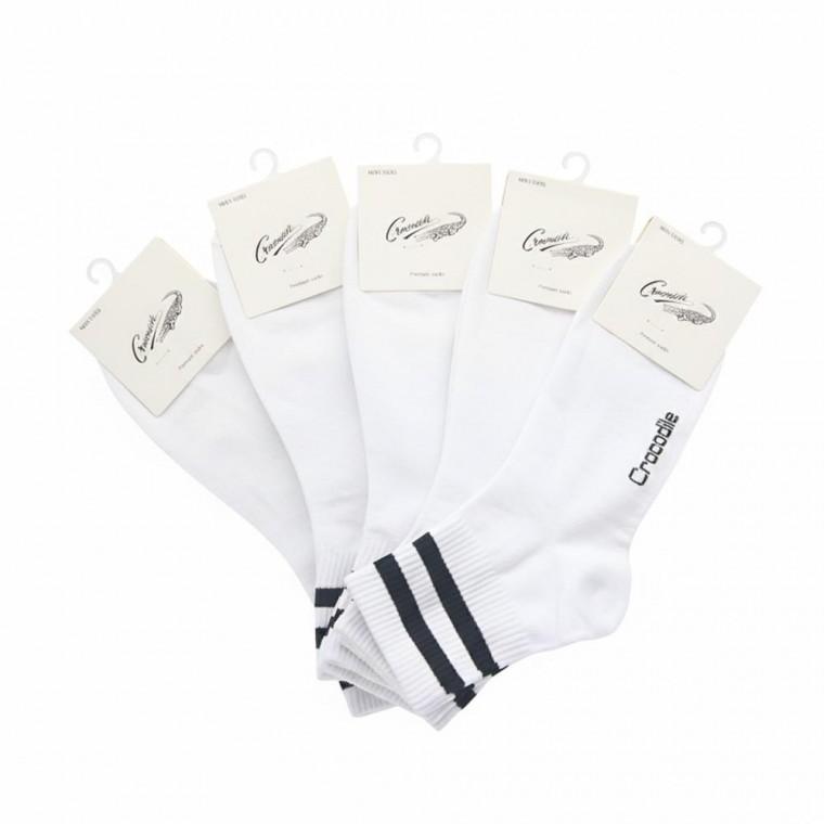 크로커다일 남성 투라인 중목양말 화이트 5켤레 단색 패션 캐주얼 교복 사계절
