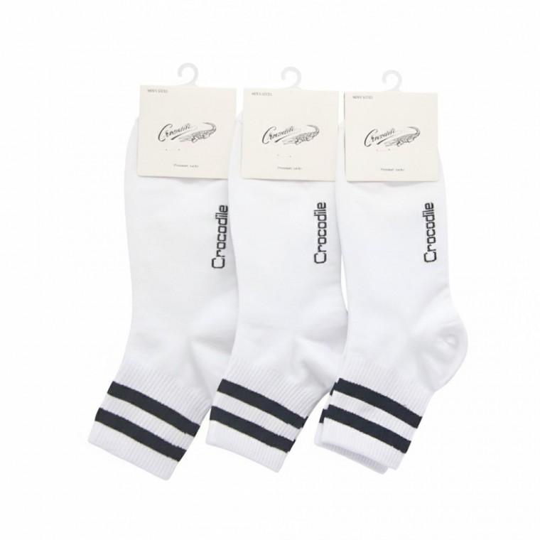 크로커다일 남성 투라인 중목양말 화이트 3켤레 단색 패션 캐주얼 교복 사계절