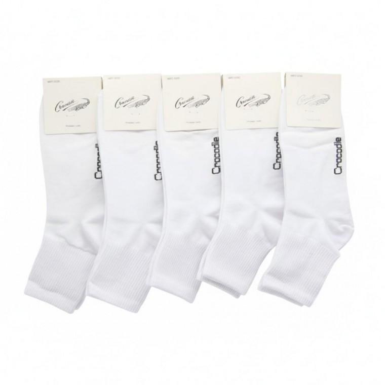 크로커다일 남성 무지 중목양말 화이트 5켤레 단색 패션 캐주얼 교복 사계절