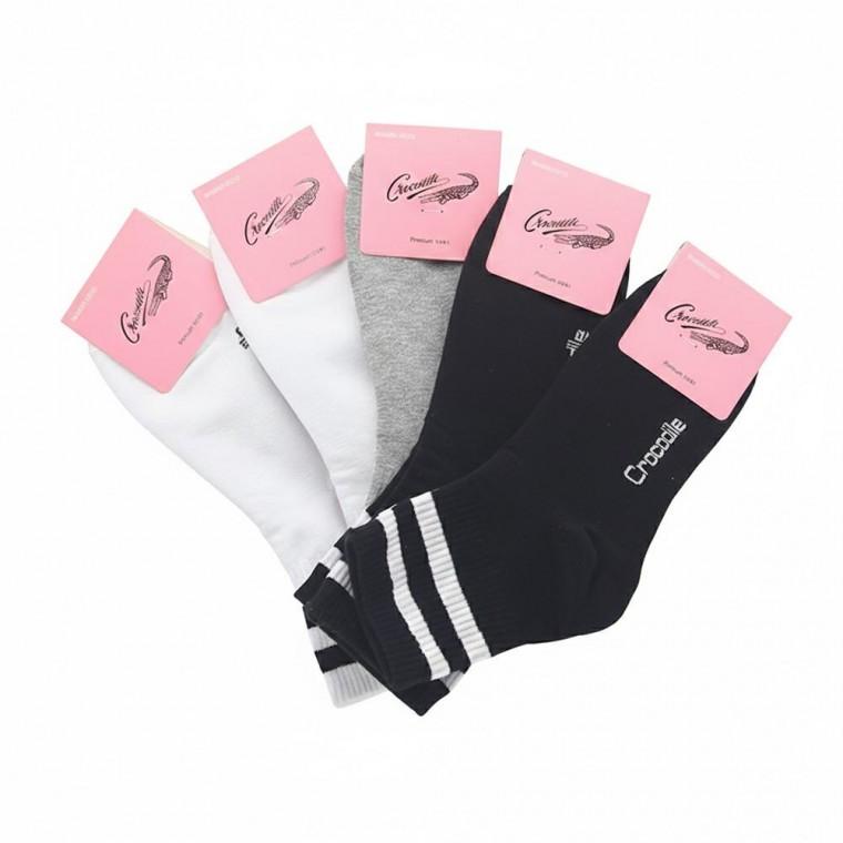 크로커다일 여성 투라인 중목양말 색상랜덤 5켤레 단색 패션 캐주얼 교복 사계절