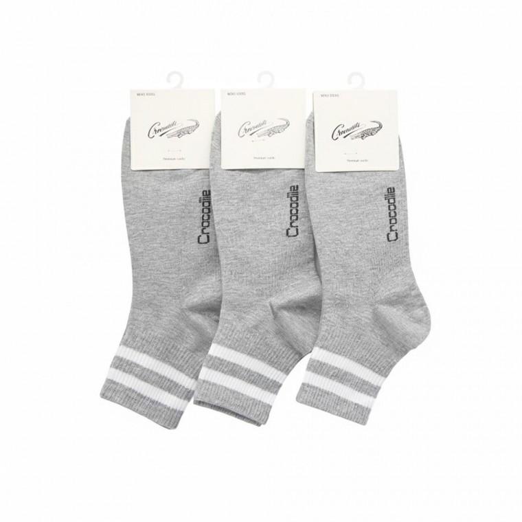 크로커다일 남성 투라인 중목양말 그레이 3켤레 단색 패션 캐주얼 교복 사계절