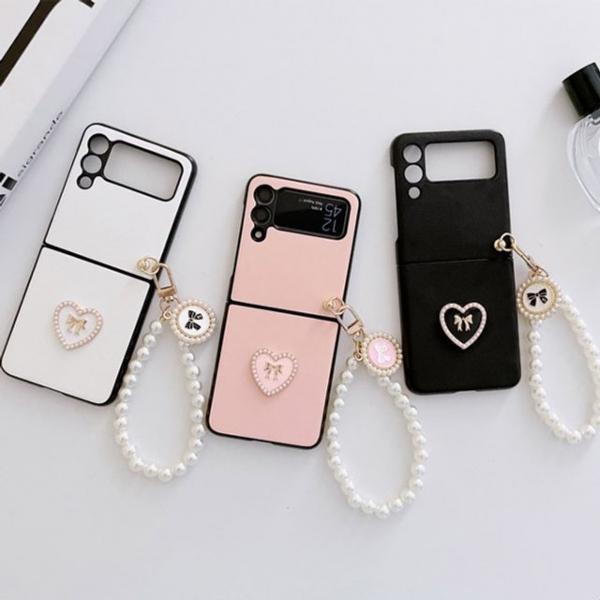 갤럭시Z플립4/3 모브 진주 하트 싱글 펄스트랩 케이스