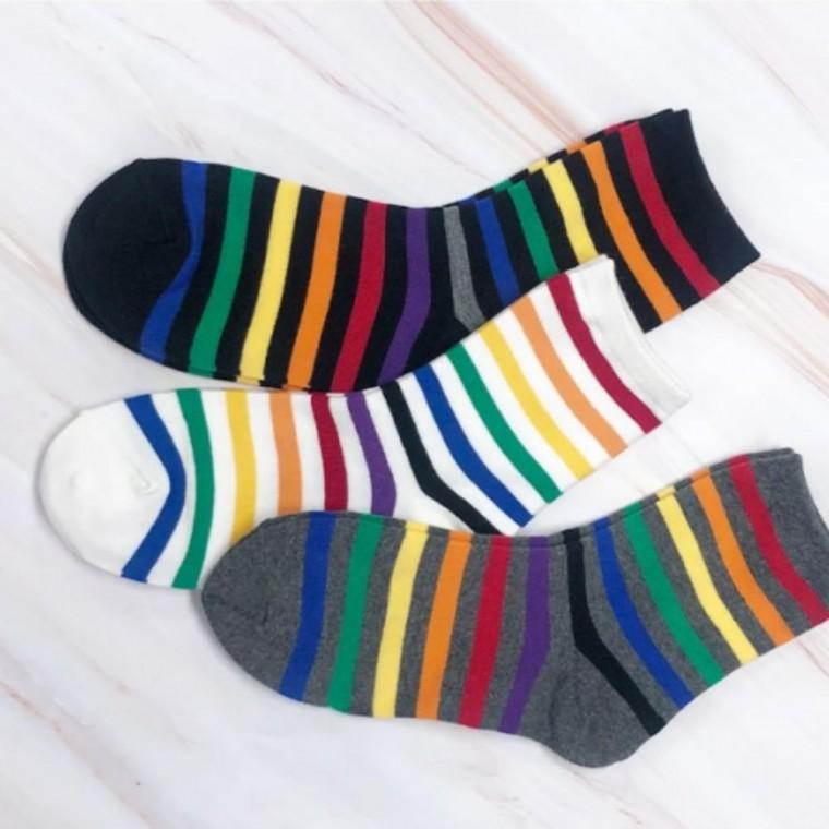 중목 양말 줄무늬 여성 국내 무지개 라인 3켤레
