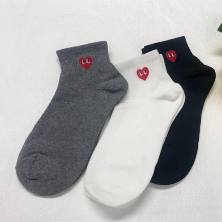 양말 여성 중목 국내 데일리 심플 하트 3켤레