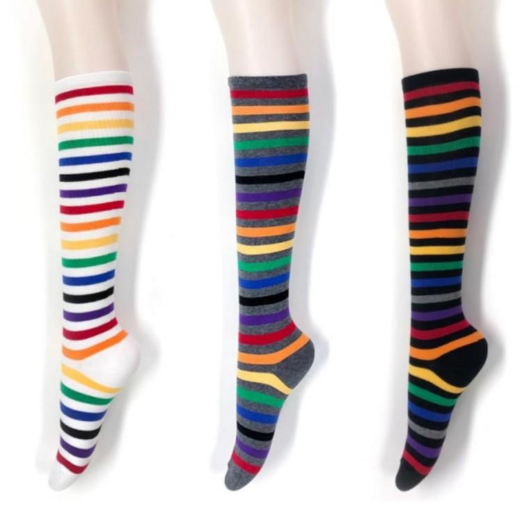 반 스타킹 니삭스 무릎양말 오버 여성 줄무늬 무지개