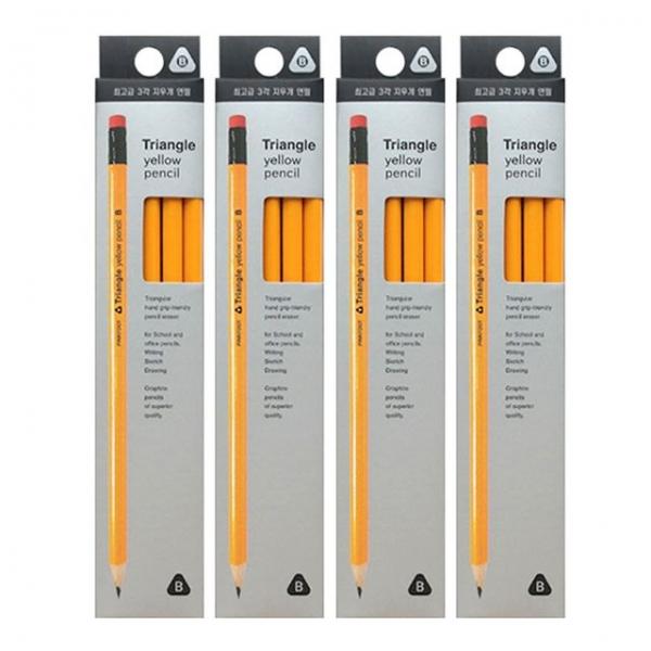 노랑 삼각연필세트 10본 4개 필기도구 지우개연필 B심