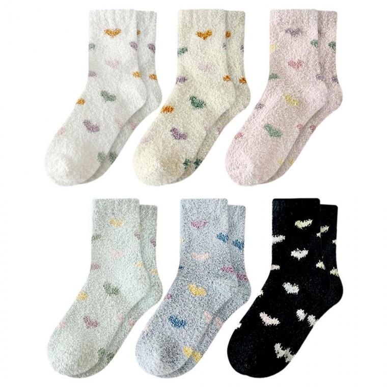 겨울 수면 양말 하트패턴 여성용 포근한 단체 선물 세트 6종