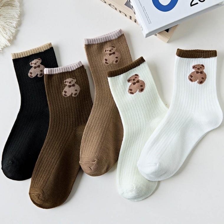 곰돌이 골지짜임 캐릭터 여성 캐주얼 신축성 패션양말