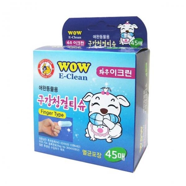 와우 이크린 구강 청결티슈 45매 애완 칫솔 손가락형