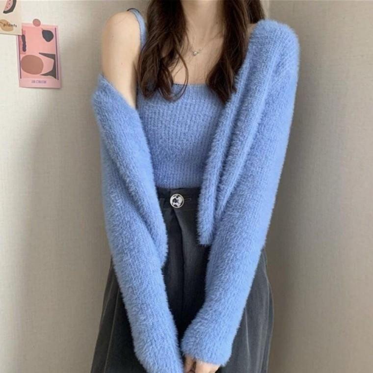 부클 퍼 가디건 나시 투피스 세트 가을 겨울 코디 가디건 퍼 세트 겨울코디 크롭 연말코디 부클 앙고라