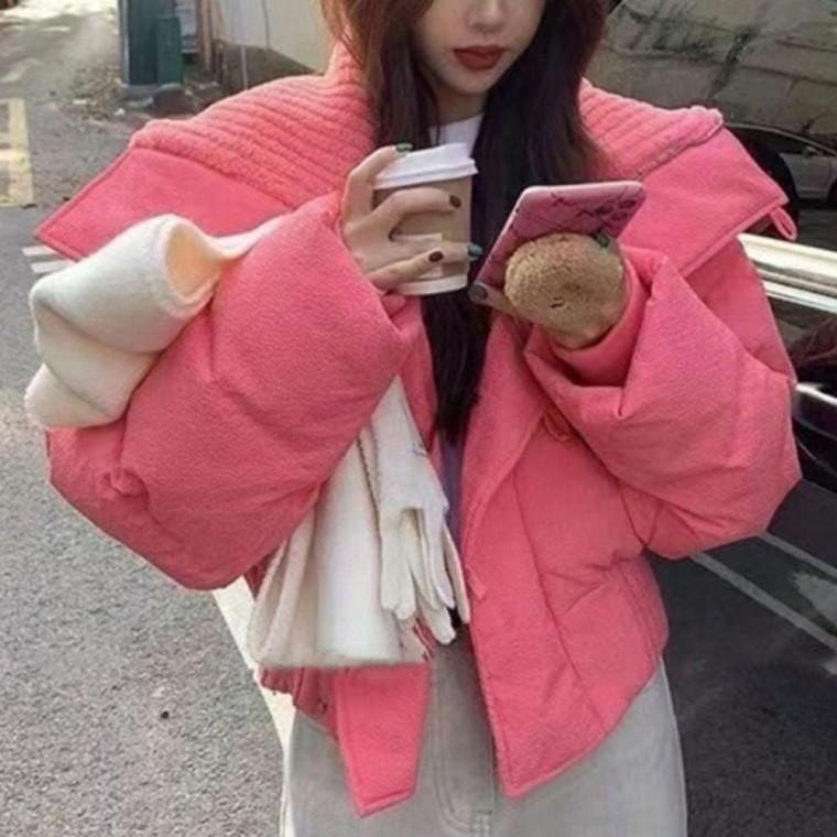 여성 컬러 빅카라 러블리무드 겨울 숏 패딩점퍼 겨울 숏패딩 여성아우터 크롭패딩
