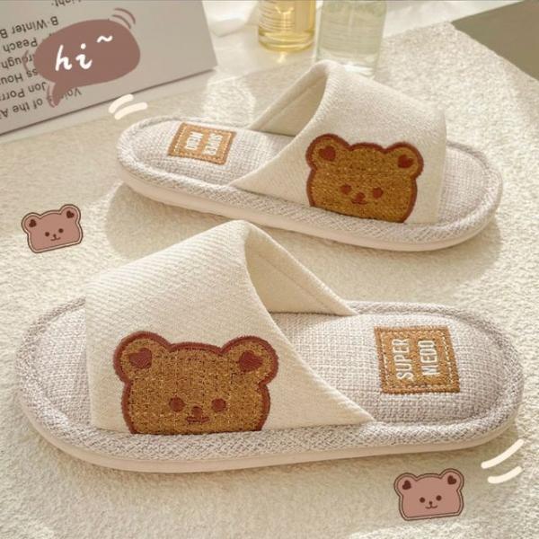 은창)하트 사이드 곰돌이 실내 슬리퍼 신발 실내화