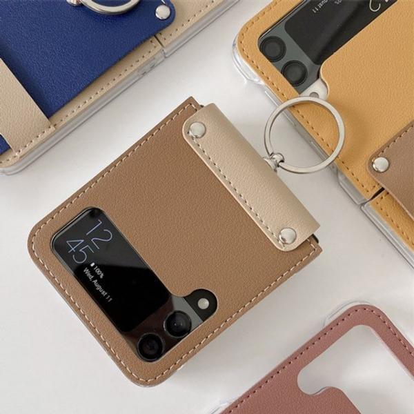 갤럭시Z플립3 투톤 스티치 레더스트랩 핸드링케이스