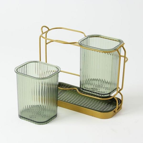 물빠짐 좋은 사각 수저통세트 예쁜 수저통 (그린-골드