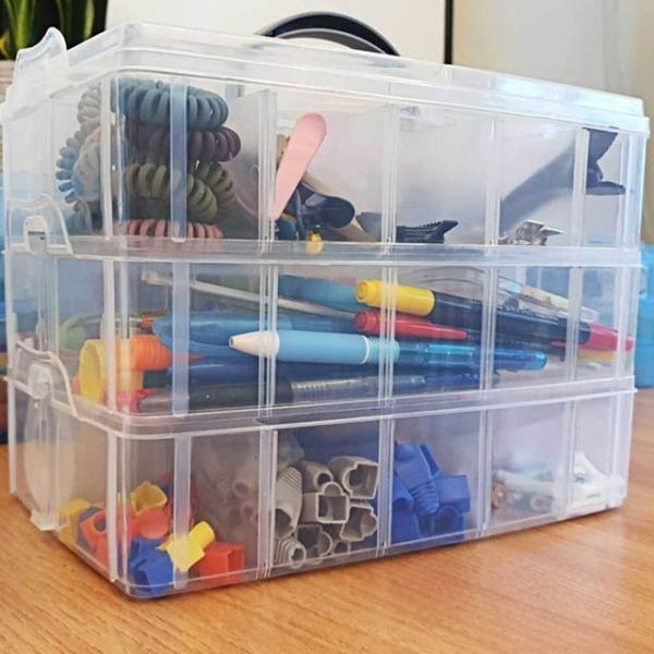 칸분리 보관함 소품 정리함 적층형 3단 중형 반투명