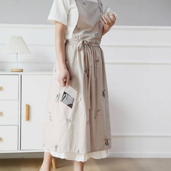 자수앞치마 린넨 꽃무늬 어린이집 유치원 원피스