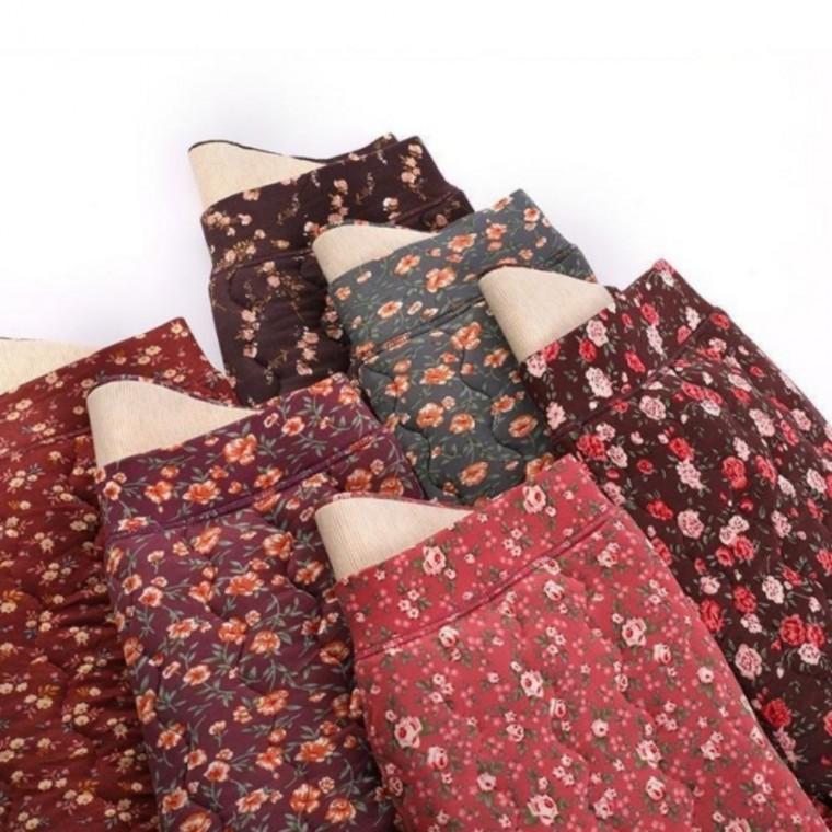 현장 스타일 허리 농촌 플라워 겨울 패턴 할머니 겨울 기모 바지 시골 밴딩 기모 방한 일복 한파