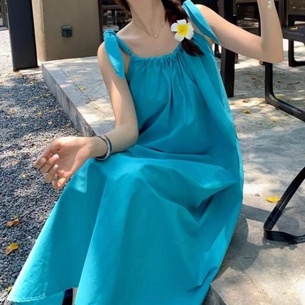 비치룩 끈나시 롱원피스 진한색 휴양지 패션 원피스