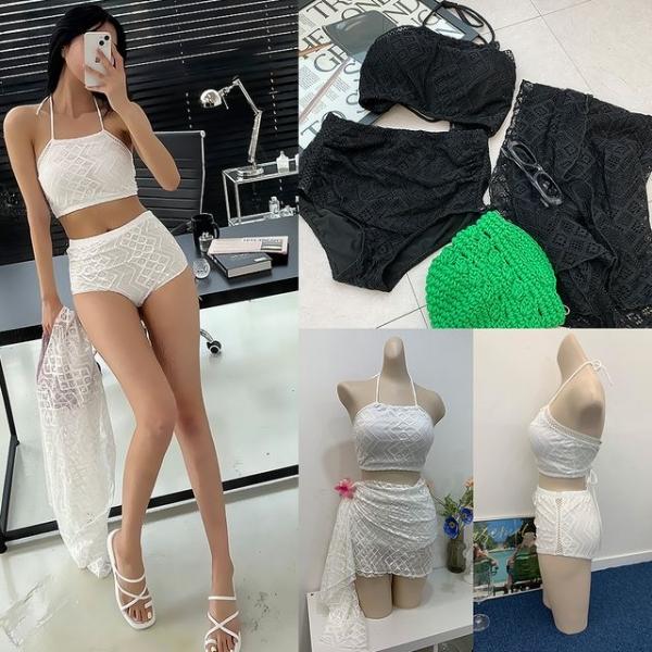 트로이비키니세트 펀칭 트임 비치웨어 숄 탑 수영복