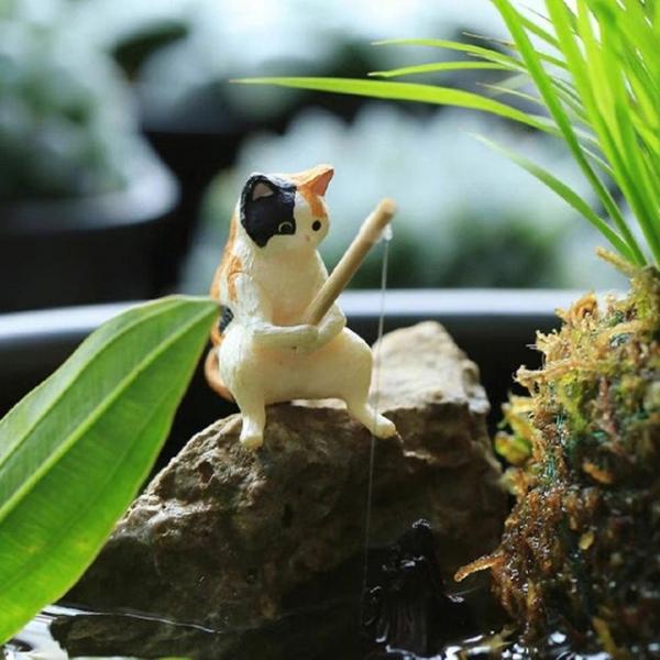 낚시하는 고양이 어항 피규어 장식 5종세트