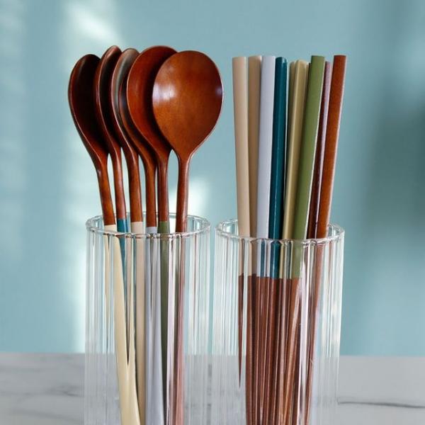 삼각핸들 컬러 나무 수저 세트 옷칠 숟가락 젓가락