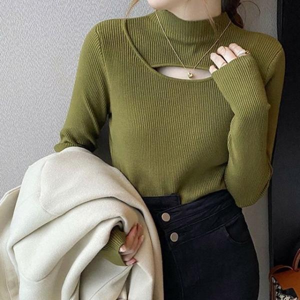 잔솔 골지 니트 반목폴라 터틀넥 반폴라 트임 니트티