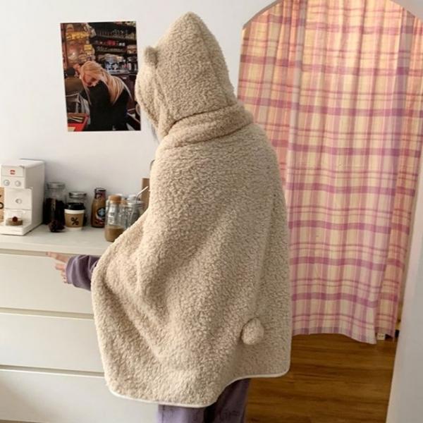 캠핑 차량용품 사무실 따뜻한 곰돌이 후드 망토 담요