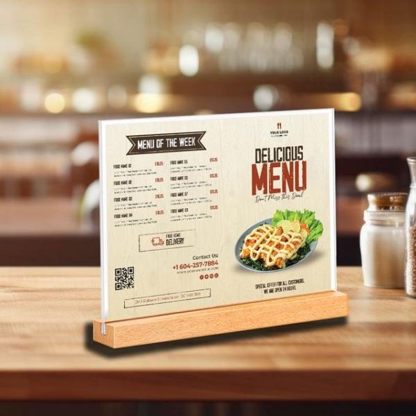 아크릴 우드메뉴판 A4 가로/스탠드 안내판 가격요금표