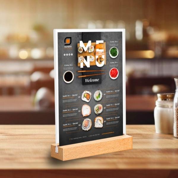 아크릴 우드메뉴판 A4 세로/스탠드 POP 메뉴 거치대