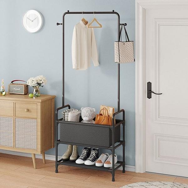 2단 수납 바퀴달린 이동식 행거 튼튼한 옷걸이 블랙