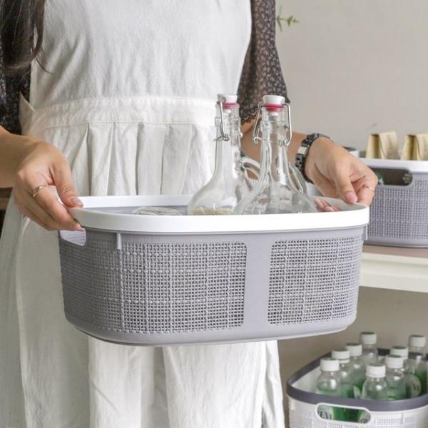 플라스틱정리함 중형 라탄수납바구니 팬트리정리함