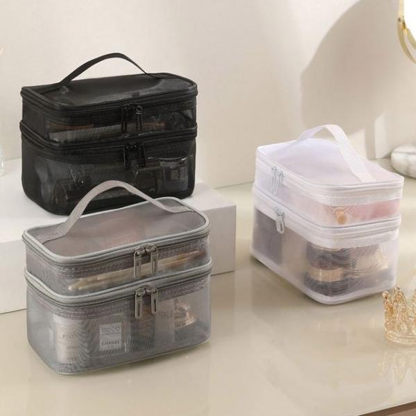 메쉬 2단 심플 파우치 여행 다용도 화장품 소품수납