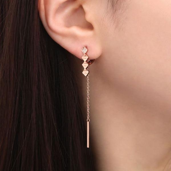 14K 금침 체인 스틱 롱 드롭 원터치 귀걸이