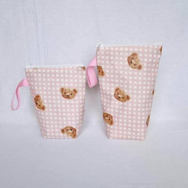 핑크체크곰 방수파우치 물통파우치