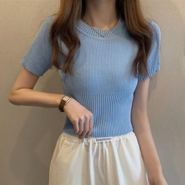 라운드넥 반팔 골지 니트 HH-D80