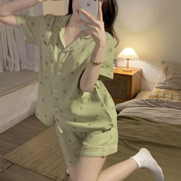 반팔잠옷 복숭파패턴 시원한 부드러운 홈웨어 잠옷