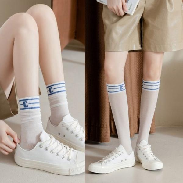 C로고 시스루 메쉬 망사 니삭스 하프삭스 골프 스포츠