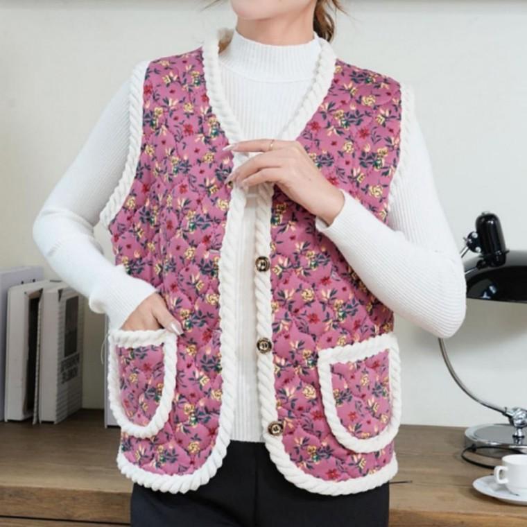 꽃무늬 촌캉스 빈티지 베스트 할머니조끼 조끼 융털 베스트 촌캉스 김장 겨울조끼 할머니조끼 겨울